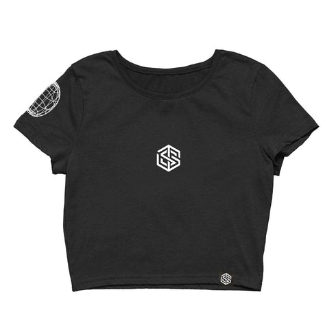 Technostoff Stripe Crop Top in schwarz von vorne